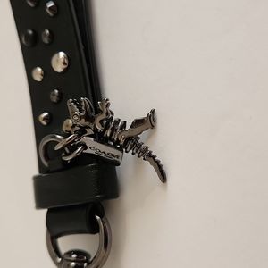Coach Black Leather Studded Rexy Loop Key Fob Keychain Charm